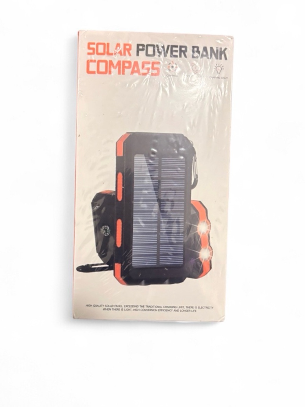Solar Power Bank Compass - Portable Solar Charger (Black & Orange)